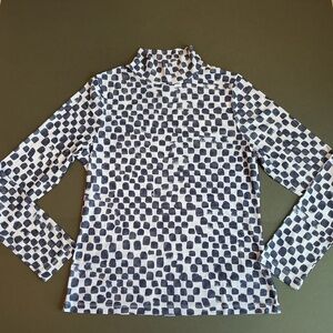 Anthropologie Navy Abstract Print Mock Neck Long Sleeve Top Size L